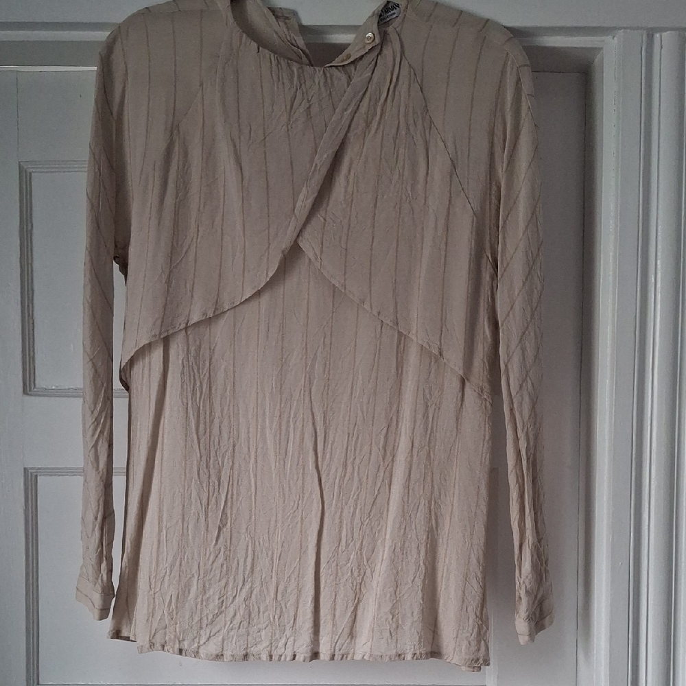 Giorgio Armani Beige Long-Sleeve Draped Blouse